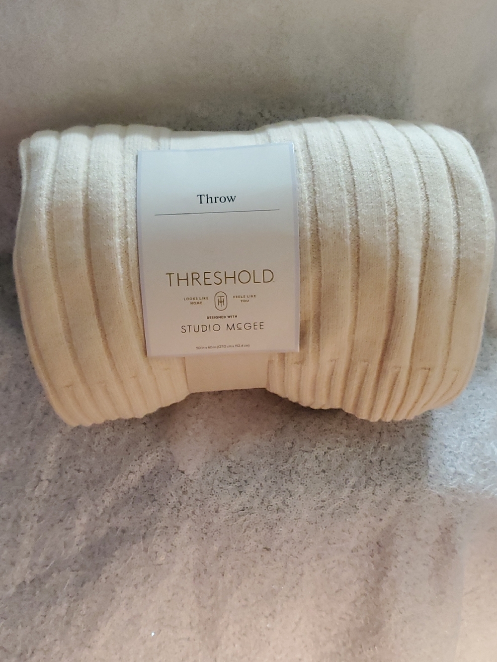 NWT Threshold Studio McGee Ribbed Cream Throw Blanket 50 In x 60 In